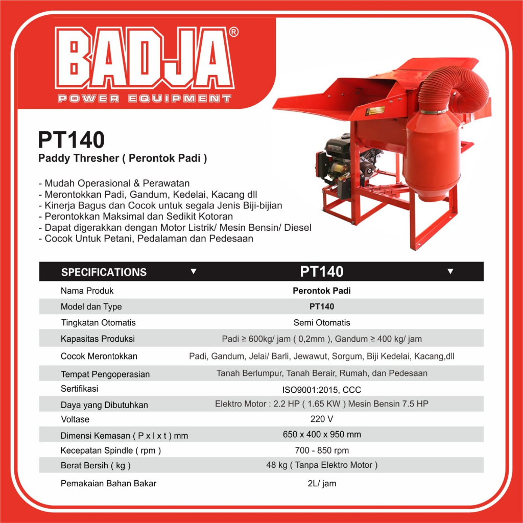 Mesin Perontok Padi Dengan Blower Badja Pt140 / Paddy Thresher Badja
