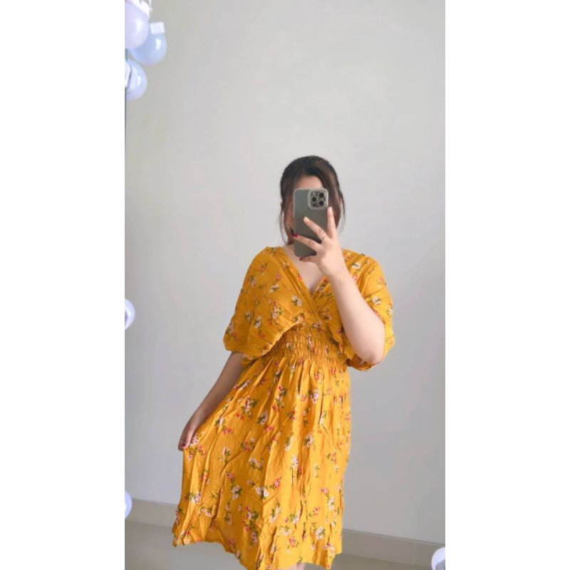 Daster Bali kupu Rok Ruffle Super Jumbo LD 140 bunga mawar