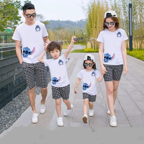 baju kapel lengan pendek anak ibu bapak kaos seragam keluarga katun murah kembar suami istri