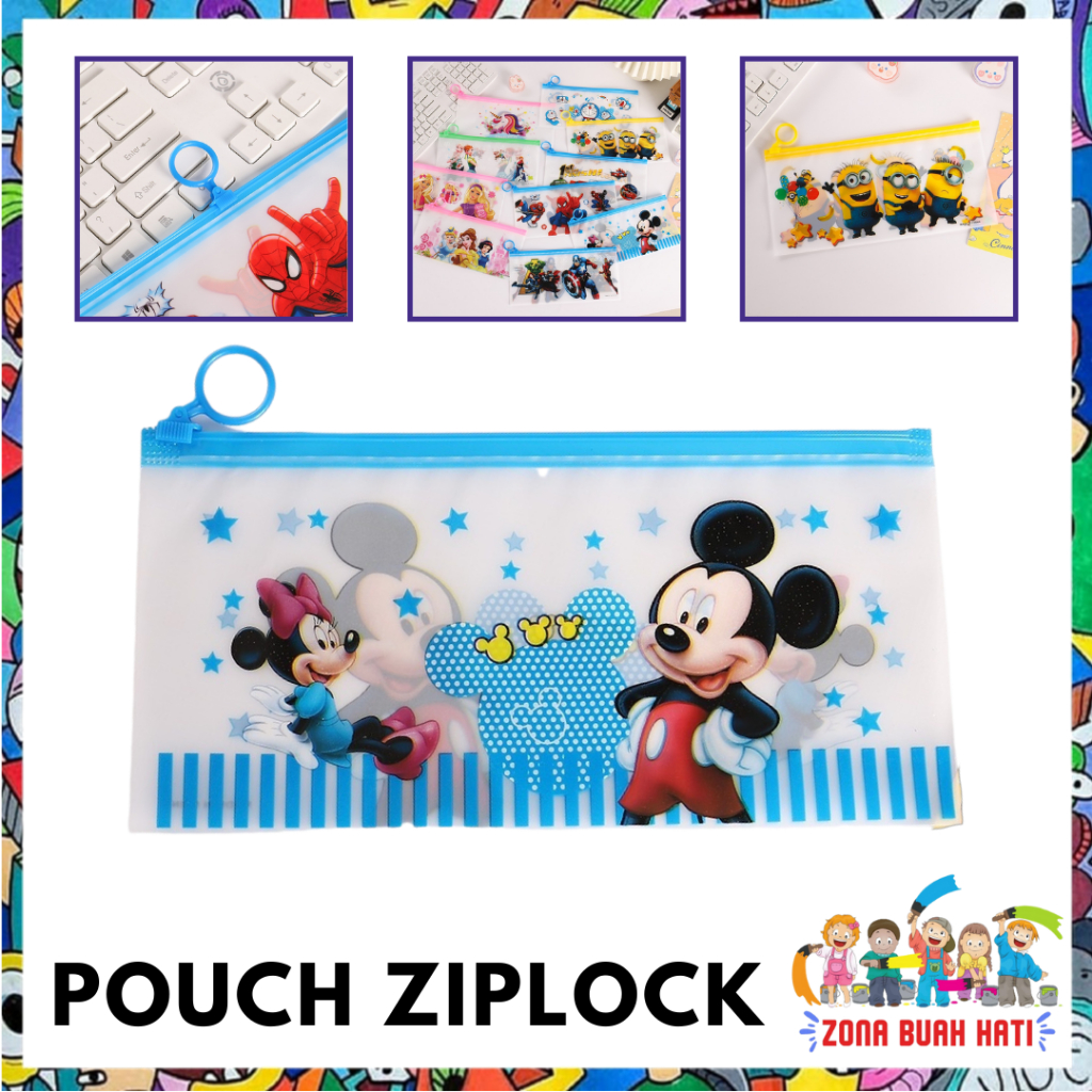 

ZBH Tempat Pensil Pulpen Transparan Ziplock Karakter Serbaguna Pouch Zip Lock Penyimpanan Kosmetik Pouch Zipper Pencil Case Tempat Penyimpanan Alat Tulis Murah Import