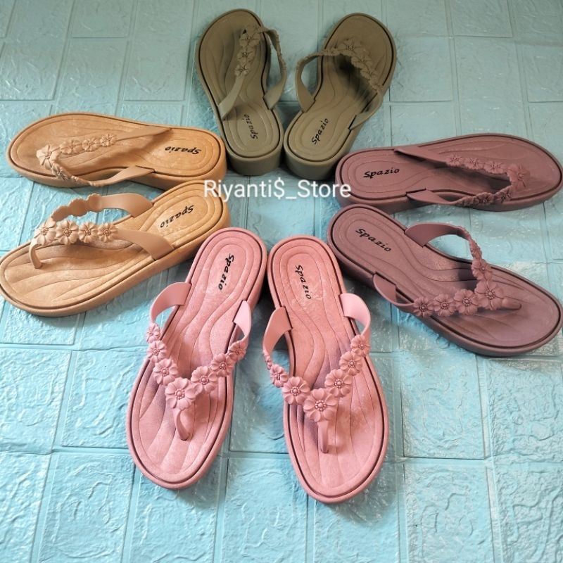 Sandal Jepit Wedges Wanita Dewasa Spazio Bunga