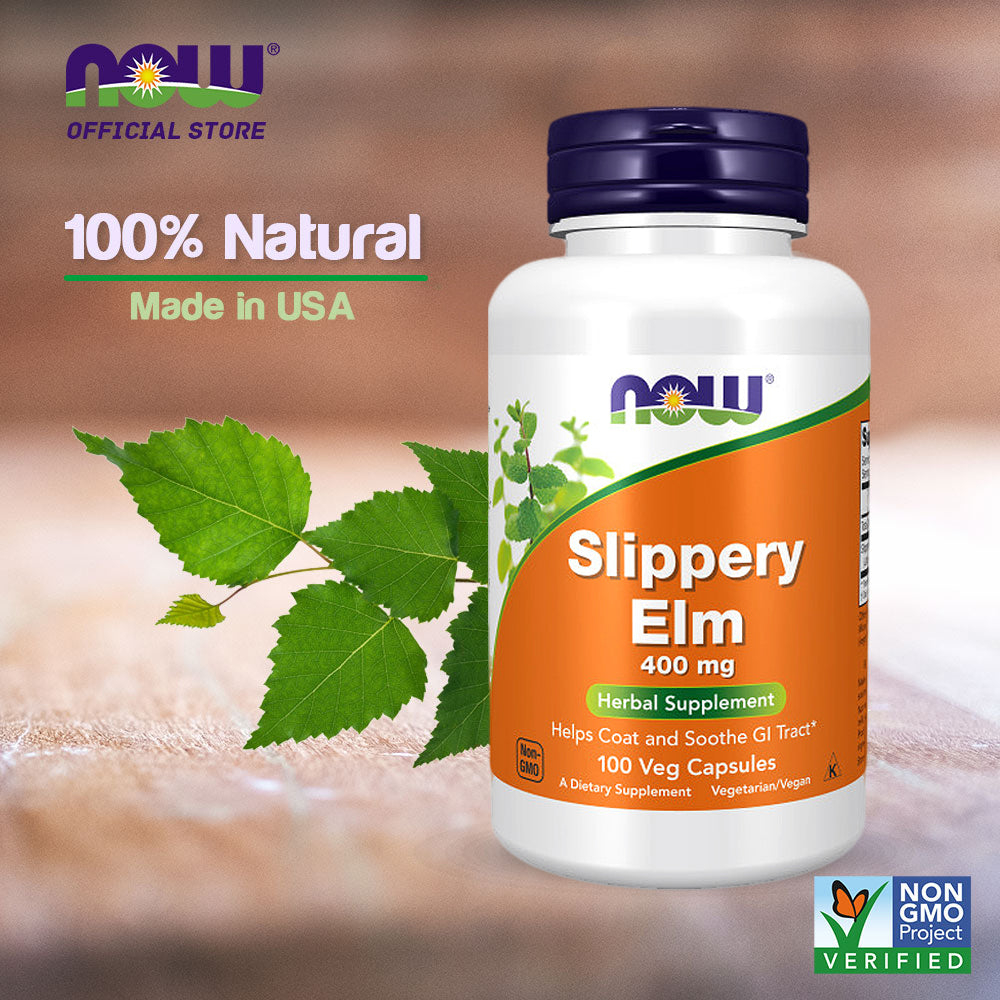 NOW Supplements, Slippery Elm (Ulmus rubra) 400 mg, Herbal Supplement, 100 Veg Capsules