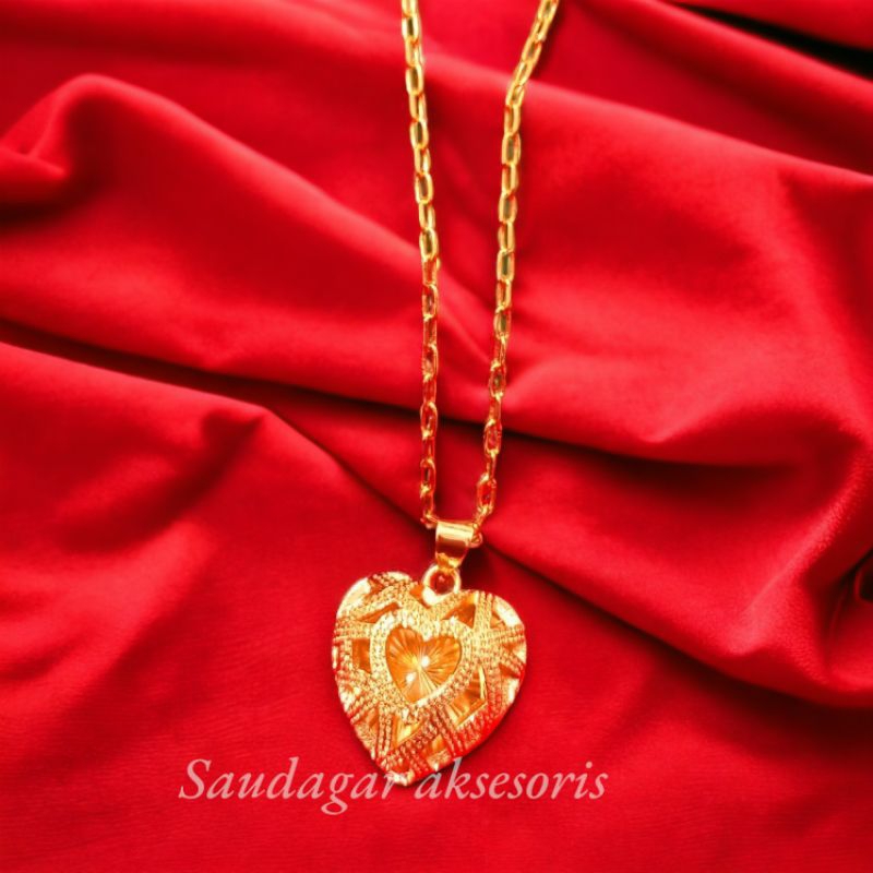 kalung wanita mode hongkong love rongga berlapis emas buat pesta