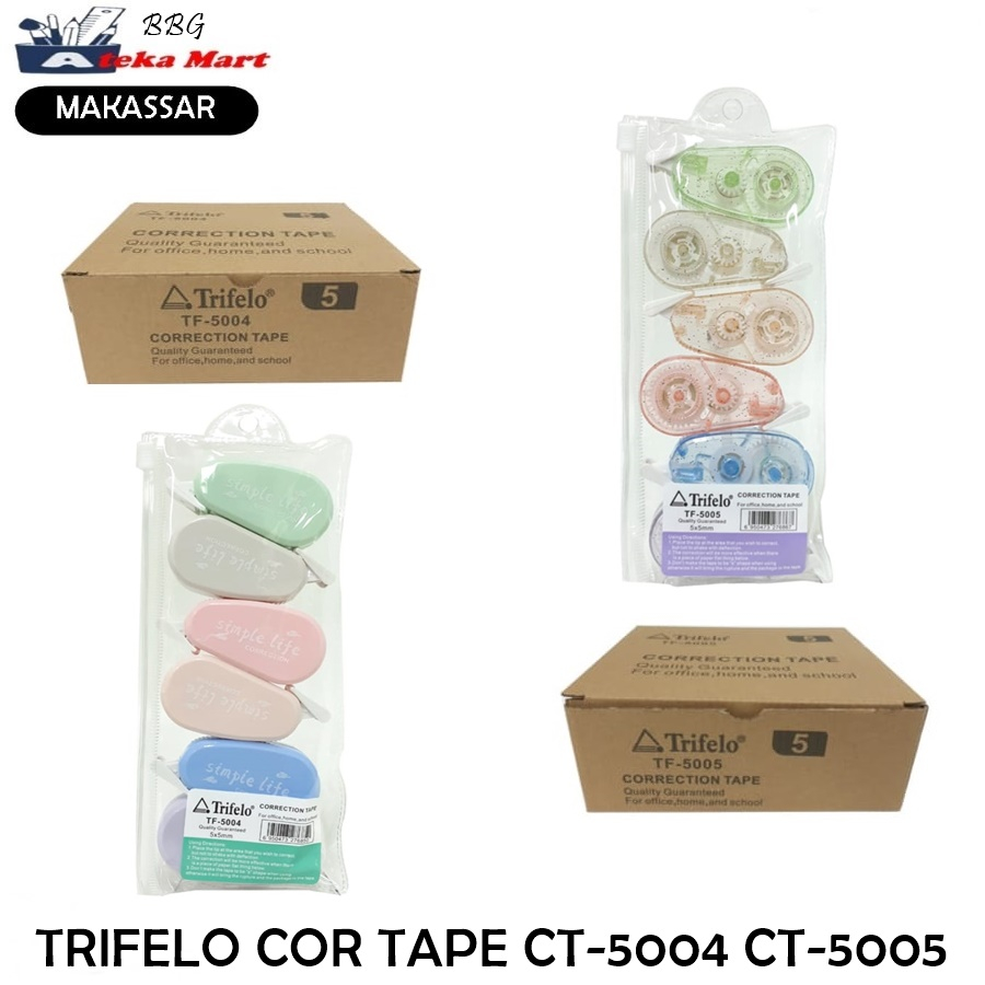

[BOX/8SET/6PCS] TRIFELO CORRECTION TAPE CT-5004 CT-5005 TIP EX KERTAS