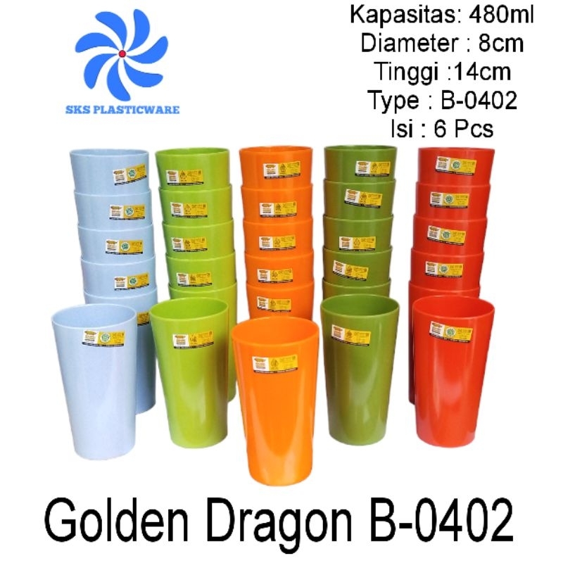 Gelas Melamin Golden Dragon B-0402 480ml Isi 6 Gelas