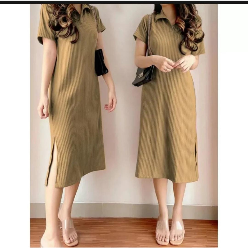 COD DRESS KERAH WANITA KEKINIAN KS KNIT STRET IMPORT PREMIUM