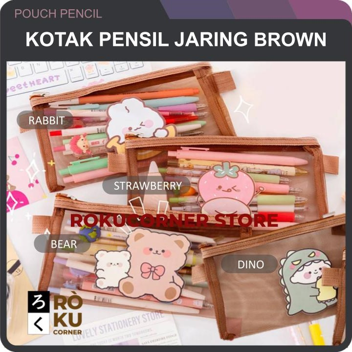 

Kotak Tempat Pensil Zipper Pouch Alat Tulis Pensil Jaring Transparan