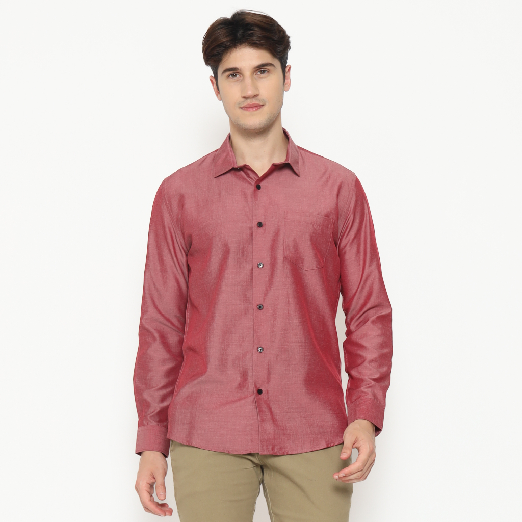 MAGINOT Kemeja Pria Basic Polos Panjang RED