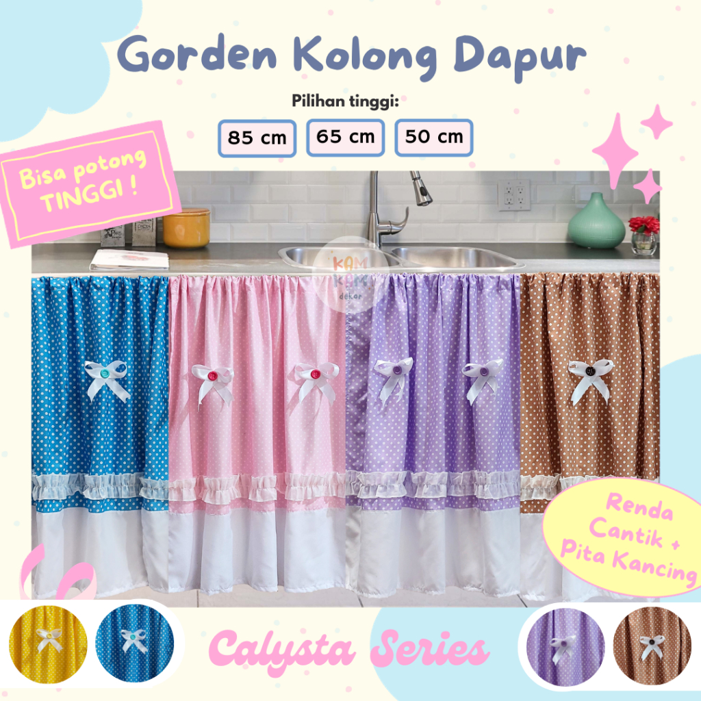 Gorden Kolong Dapur Pita Polkadot Murah Tirai Kolong Dapur