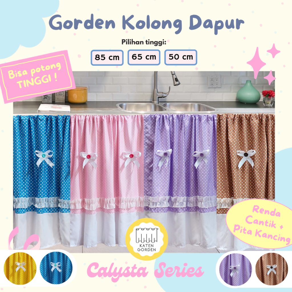 Gorden Kolong Dapur Pita Polkadot Murah Tirai Kolong Dapur