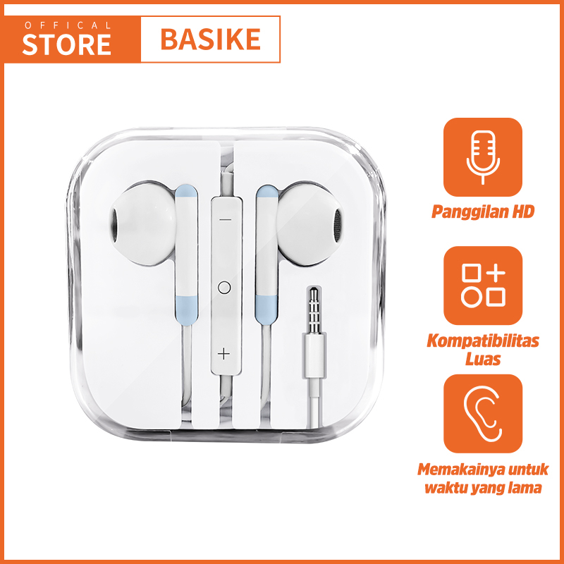 BASIKE Headset kabel 3.5 mm Gaming Earphone Music in ear Warna-warni for Xiaomi Oppo Vivo Android