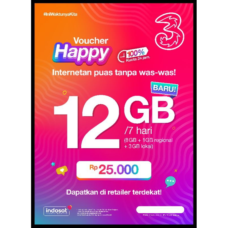 INJECT KUOTA TRI 9GB+3GB LOKAL 7HARI