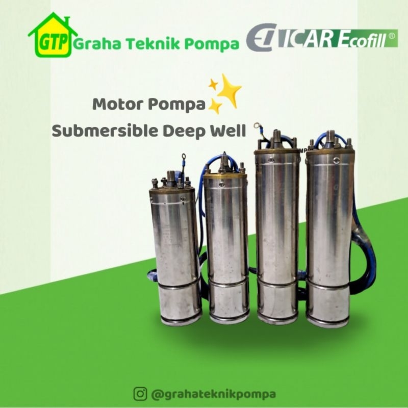Icar Ecofill Motor Pompa Air Submersible Deep Well 1.5Hp/3Phase