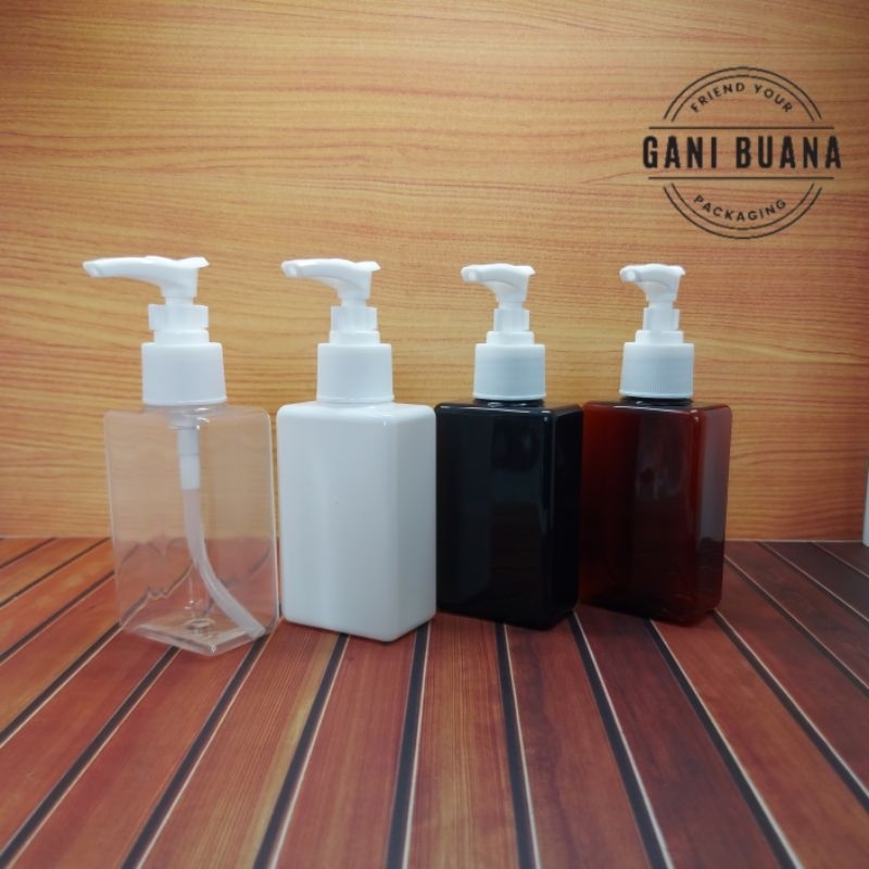 BOTOL PUMP 100ML KOTAK/BOTOL BOKO 100ML KOTAK TUTUP PUMP PUTIH CLIP/BOTOL PUMP PET 100ML