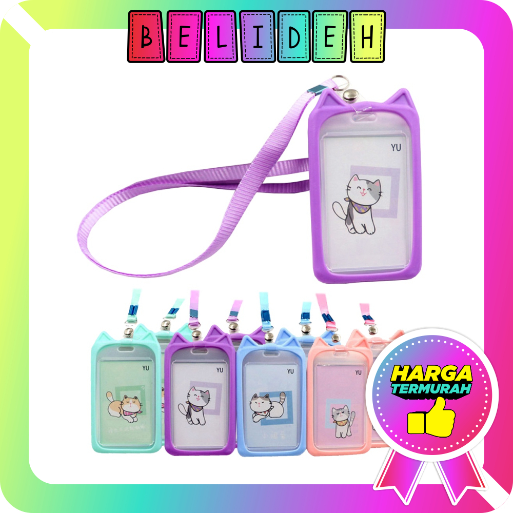 

☛BELIDEH☚ Name Tag Lanyard Gantungan Kartu Motif Kucing Akses MRT Busway E-Money Flazz BRIzi Bentuk Karakter Warna Pastel Lanyart Card Holder Id Card S091