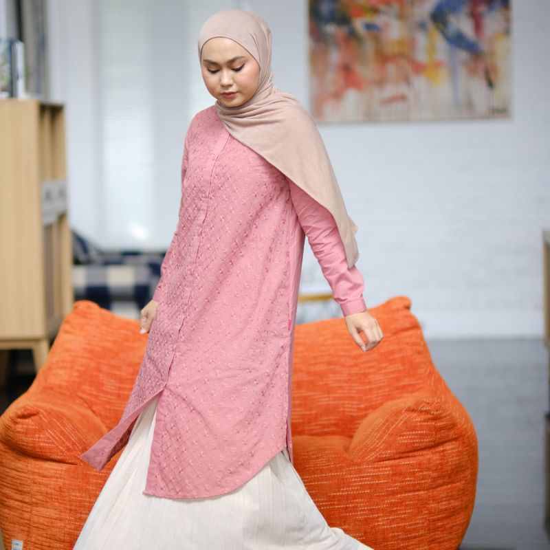 DAUKY Long Tunik Textured - Fashion Wanita Muslimah - Tunik Bawahan Panjang - Bahan Katun Tekstur