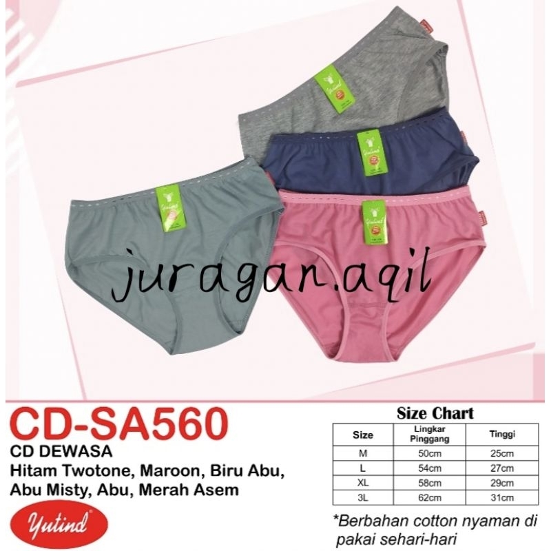 3/6pc Celana Dalam Wanita Yutind SA560 / Cd Wanita Yutind Katun