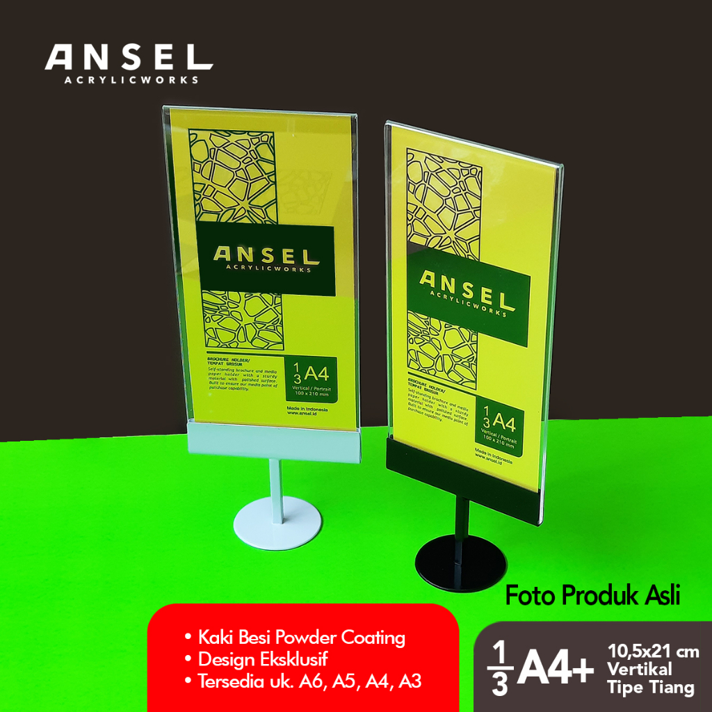 

ANSEL NORE Tent Card Akrilik Besi / Tiang 1/3 A4+ Vertikal 10,5x21 cm