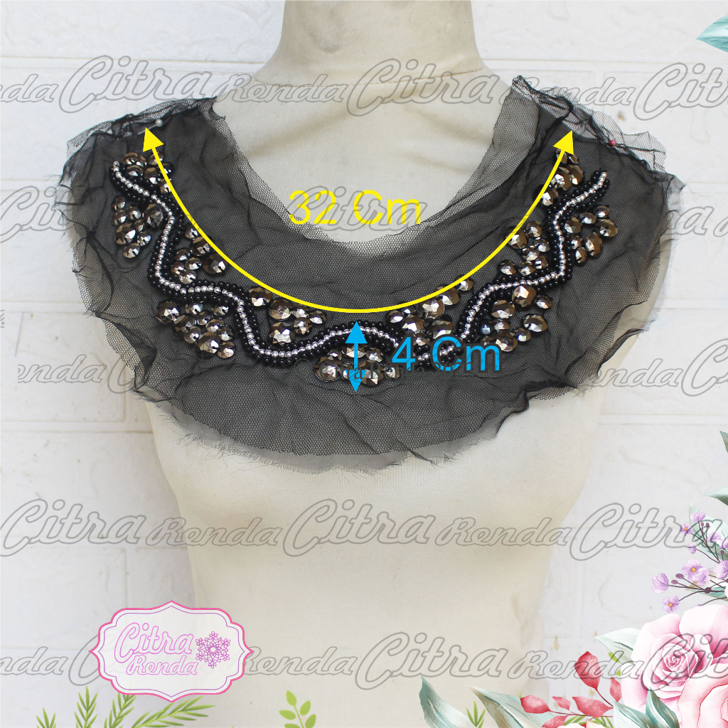 (Per Pcs) AP576 Bordir Aplikasi Tempel / Renda Leher / Aplikasi Kerah Cantik Hitam