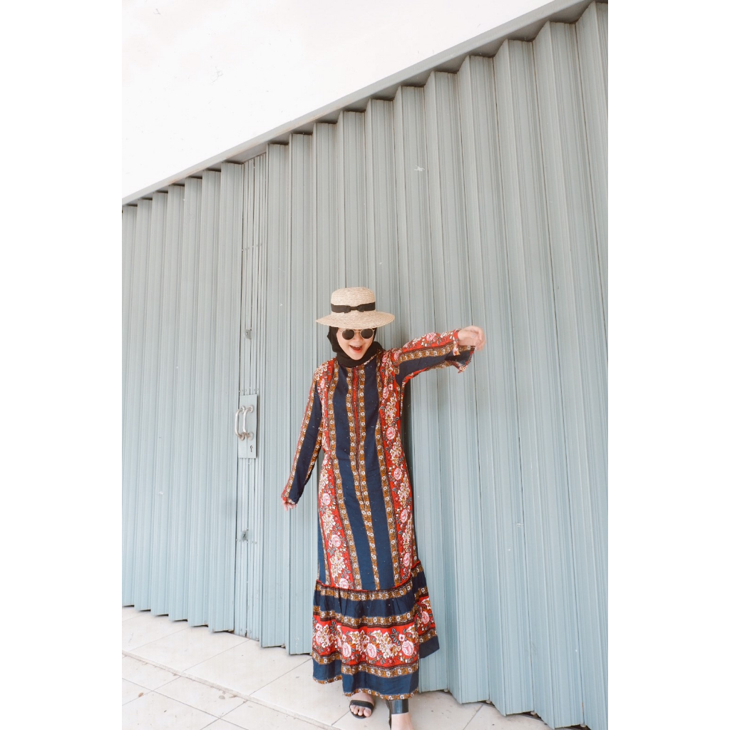 gamis homidress homedress bahan kain katun rayon adem busui seleting depan motiv batik etnik warna b