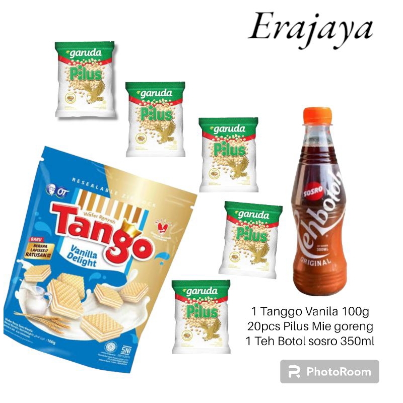 

TANGO PAKET CEMILAN 23pcs( Tango vanila, Pilus Mie goreng, Teh botol sosro)