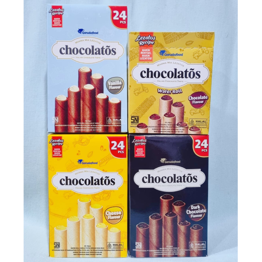 

Chocolatos Wafer Roll / Chocolatos Dark / Chocolatos Sweet Cheese / Chocolatos Vanilla (24 Pcs)