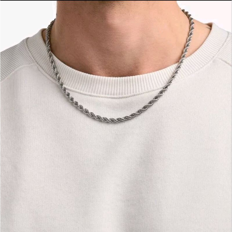 Kalung Titanium Tambang Silver Uk45cm tidakkarat tidakluntur original