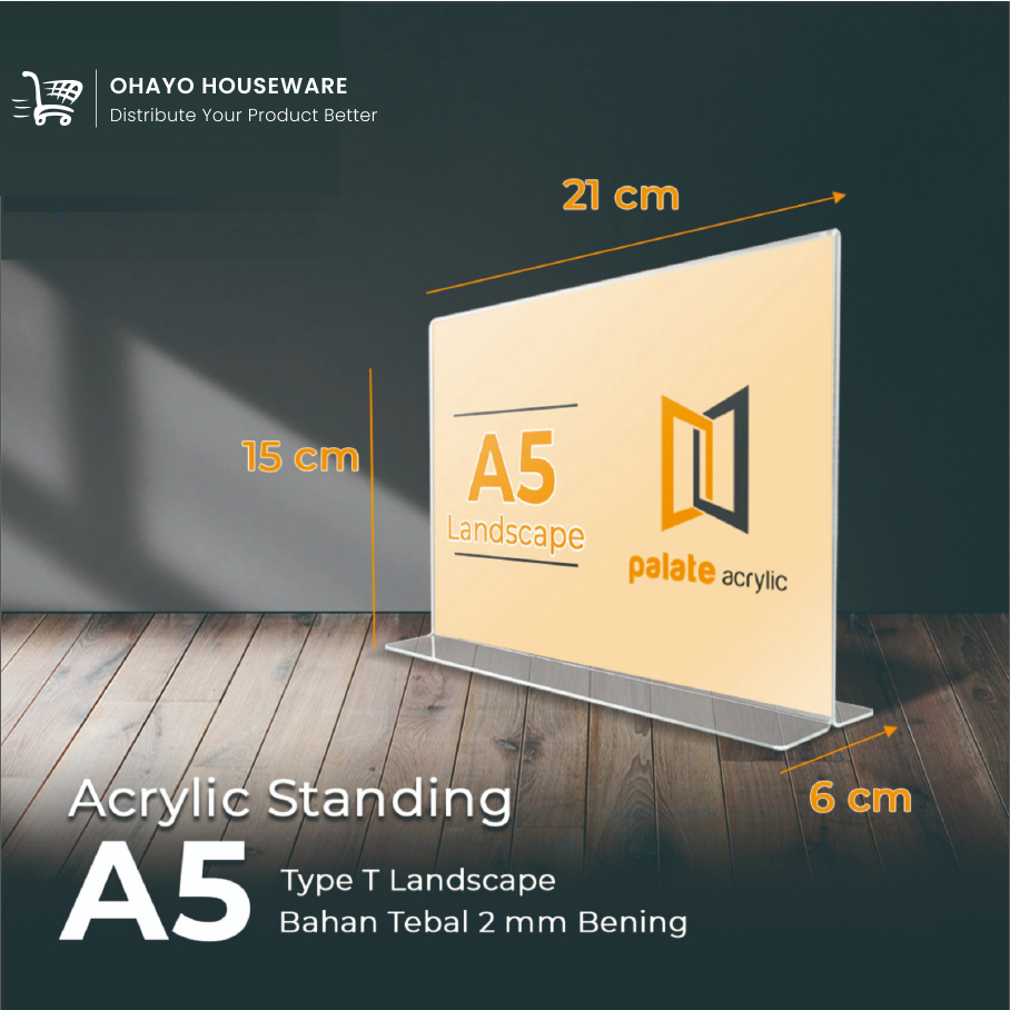 

Akrilik Meja Bening A5 / Acrylic Standing A5 / T Landscape - 2mm