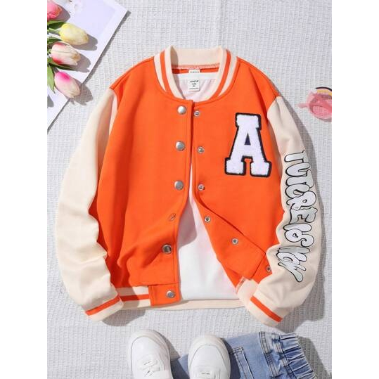Jaket Baseball Anak Varsity Baseball Korean Style Anak Laki Laki Perempuan inisial A lengan tutcreid