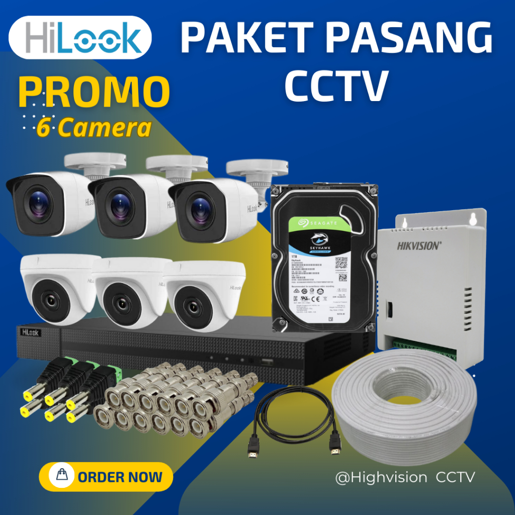 PAKET SIAP PASANG CAMERA CCTV 6 KAMERA HILOOK