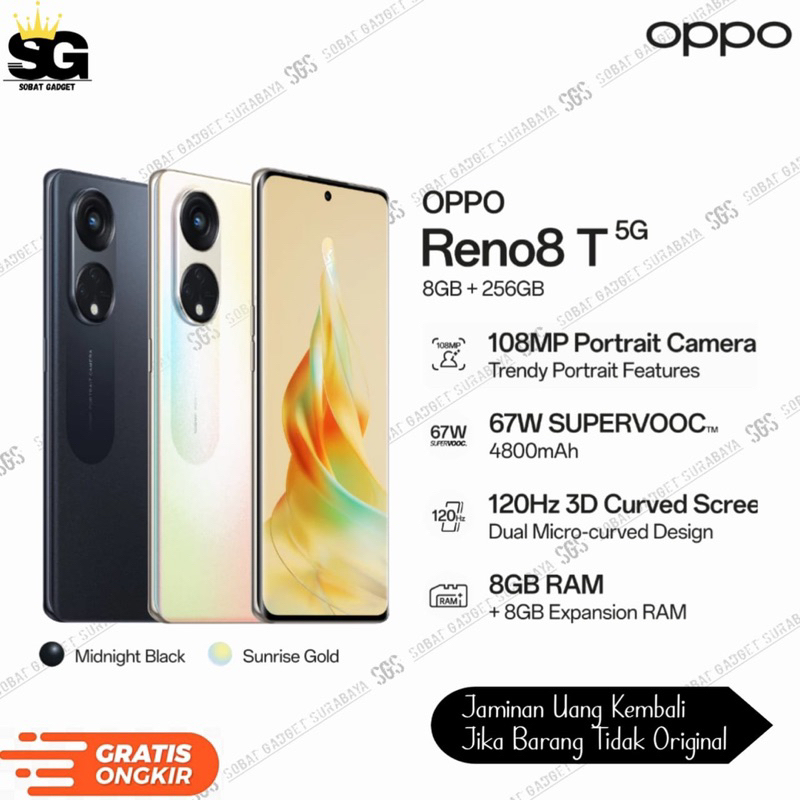 Oppo Reno 8T 5G 8/256GB Bergaransi Resmi Oppo Indonesia