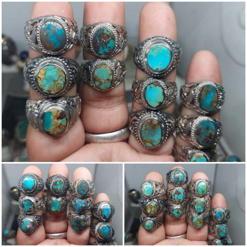 CINCIN BATU AKIK PIRUS PERSIA MINI URAT EMAS BIRU HIJAU ASLI NATURAL