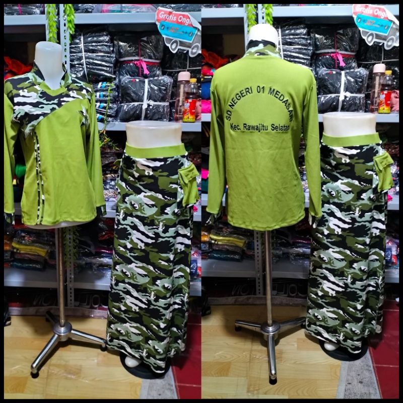 army kuning hitam setelan baju olahraga set senam set army set loreng senam loreng baju wanita