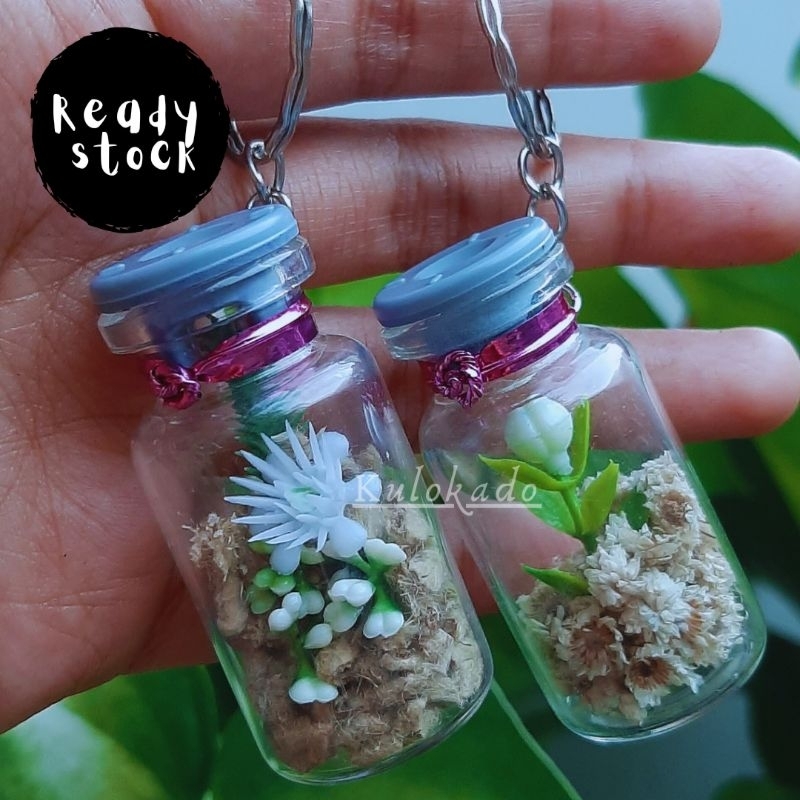 Gantungan kunci botol edelweiss/bunga kering/souvenir