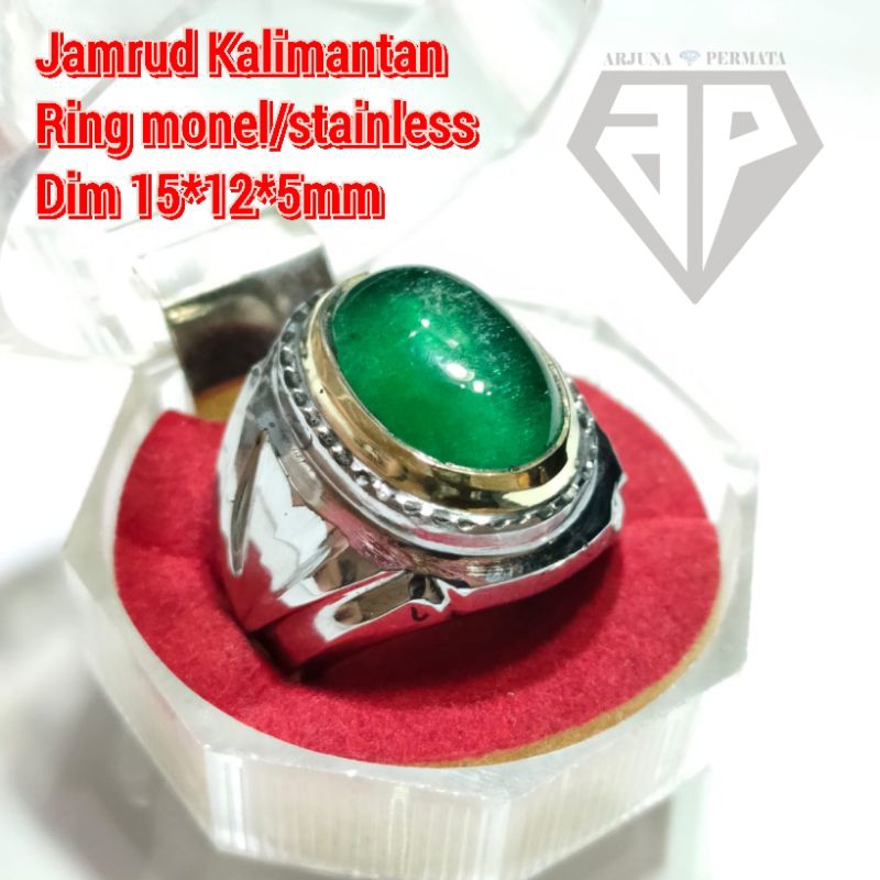 cincin batu permata Jamrud Kalimantan asli natural ring monel