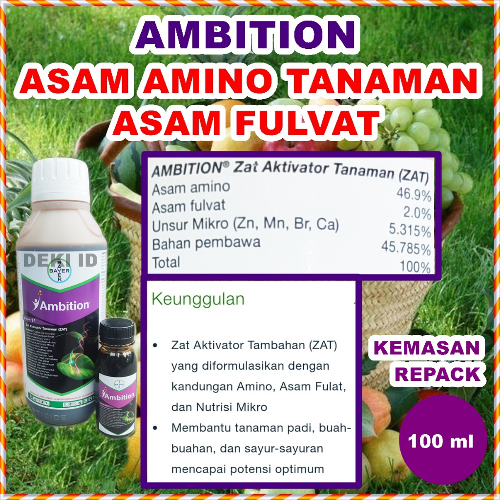 Ambition 100 ML Repack Pupuk Asam Amino Fulvat Tanaman Organik Cair Nutrisi Anggur Buah Sayur Hias B