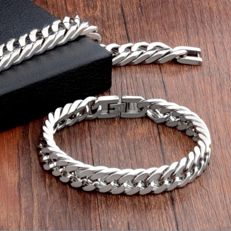 Gelang Pria Rantai Kotak Bahan Titanium Anti Karat Warna Silver Ukuran 16-22 cm