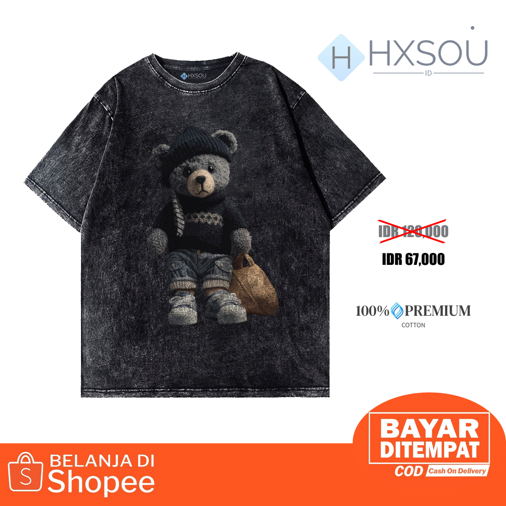 Hxsou T-shirt Oversize Wash / Baju Kaos Oversize Pria Wash Bear C02