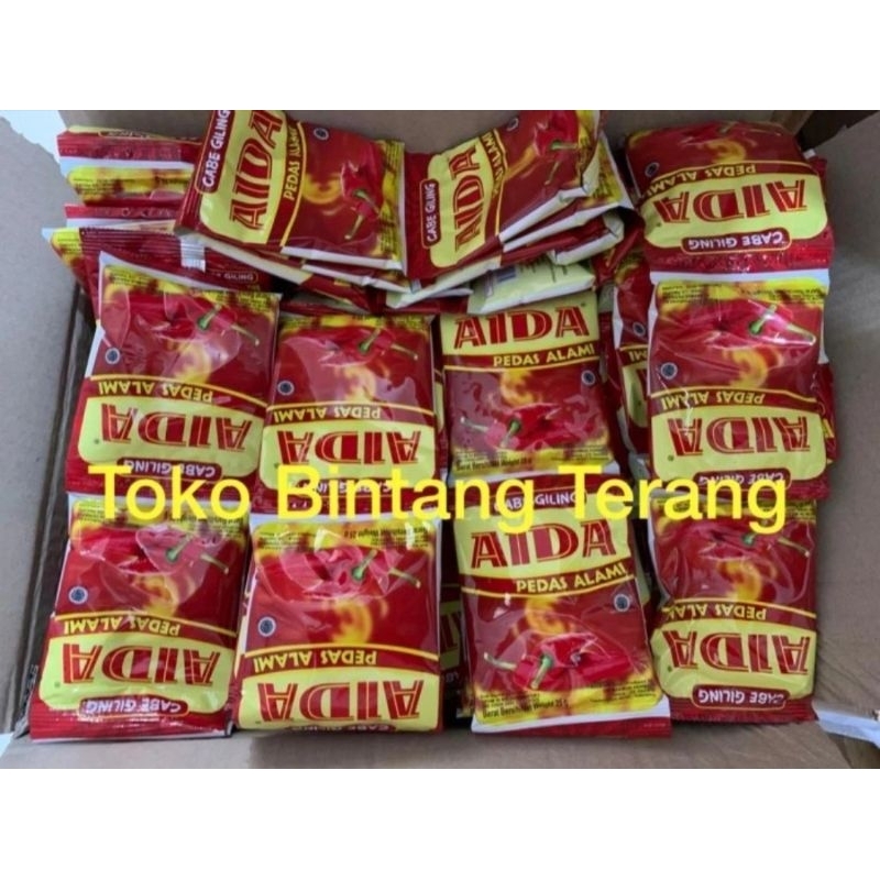 

Bumbu Bubuk Cabai Cabe Giling Aida 25 gram 1 renceng isi 10 pcs sachet