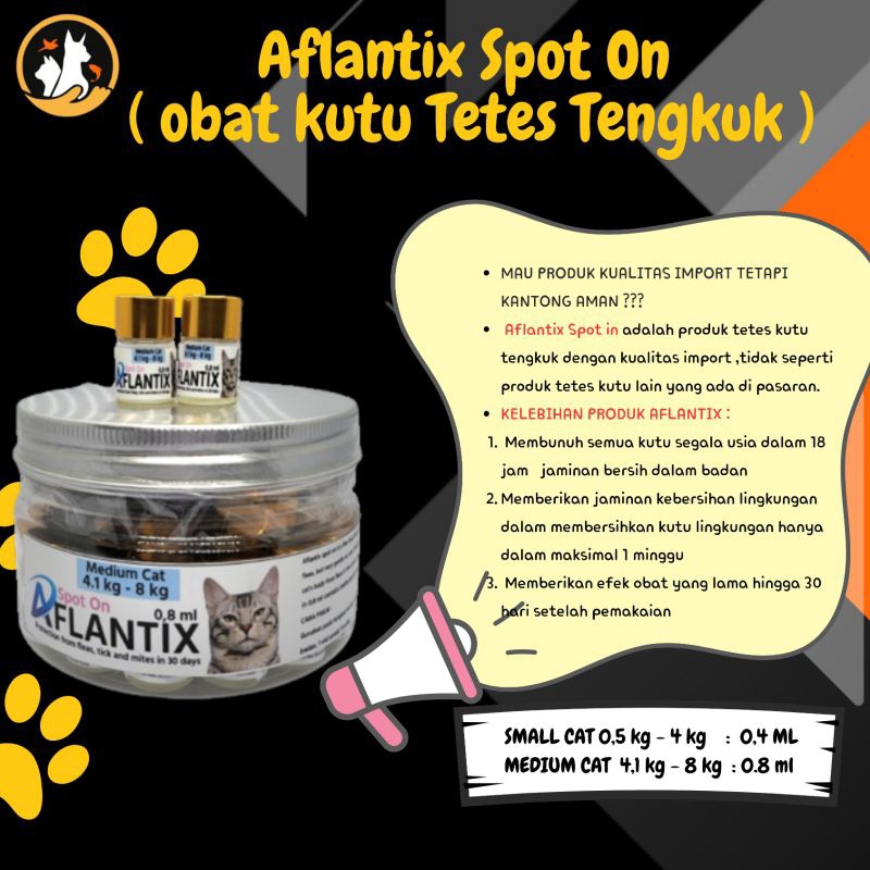 AFLANTIX 0,4ML OBAT KUTU AMPUH SMALL CAT 0,5-4KG KEMASAN TERBARU - obat kutu kucing kitten murah tet