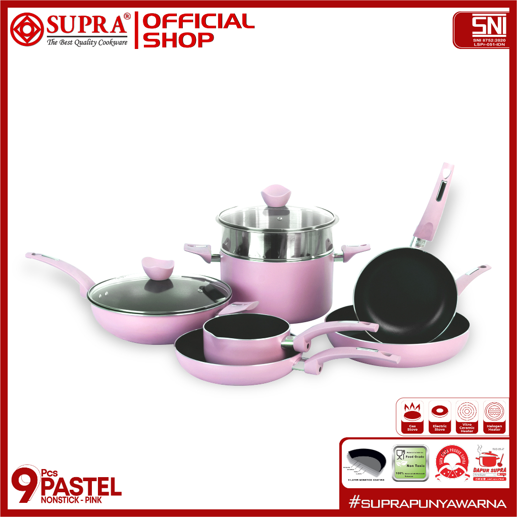 SUPRA Panci Set Anti Lengket Pastel 9 Pcs - Pink