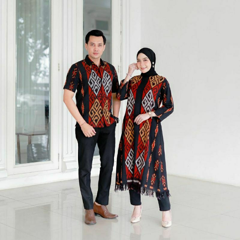 BAJU SET COUPLE TENUN ETNIK JEPARA BAJU PREWEDDING TENUN TUNIK TENUN DAN KEMEJA TENUN ETNIK JEPARA M
