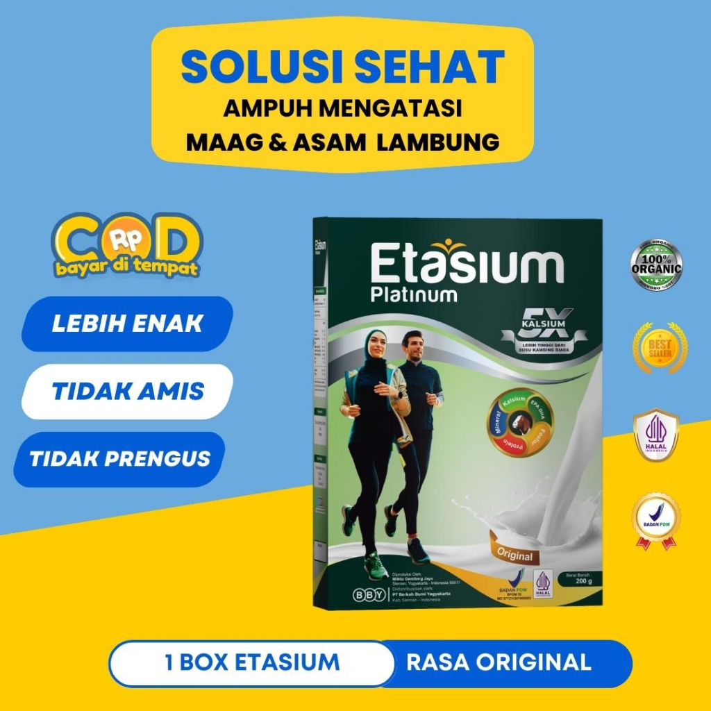 

Susu Kambing Etasium Platinum Solusi Atasi Maag & Asam Lambung Rasa Original Susu Etawa Bubuk 200g