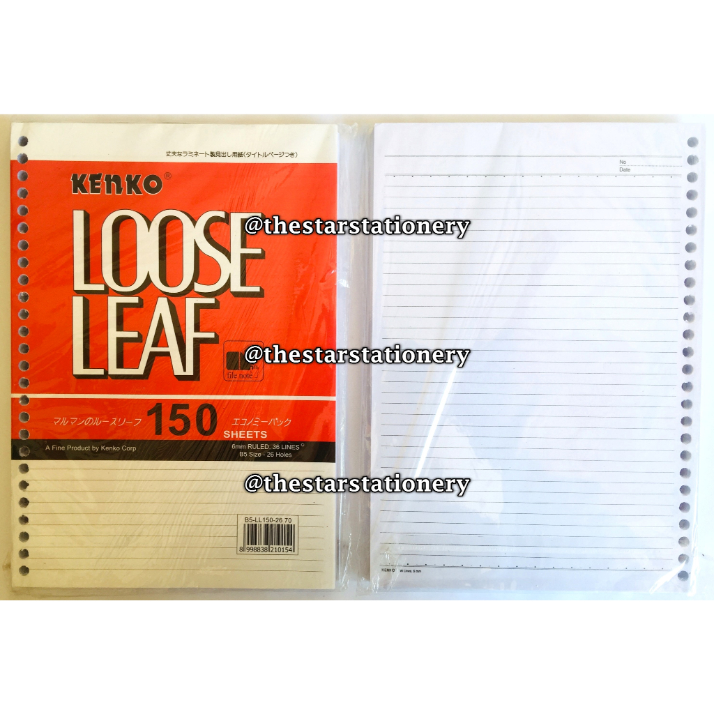 

(1 Pak Isi 150 Lembar) GROSIR Loose Leaf Kenko B5 150 / Isi Kertas File Binder Kenko B5-LL150-26 / Kenko B5-LL150-26