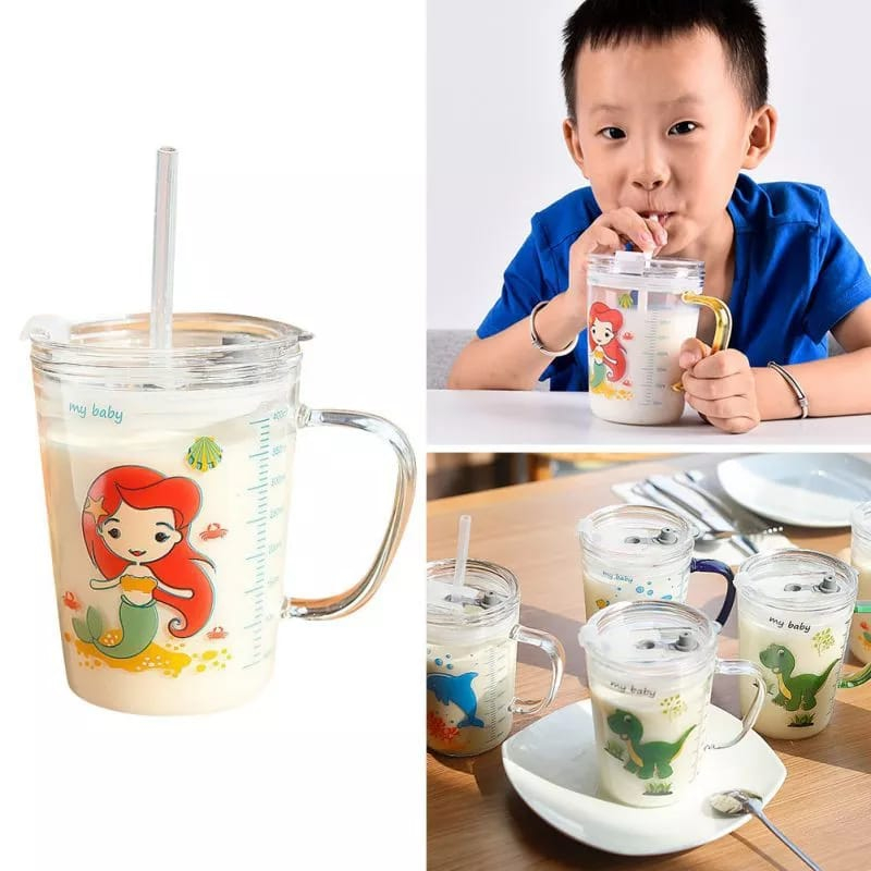 Gelas Anak / Gelas Minum Anak Motif Karakter Lucu Free Sedotan Silikon