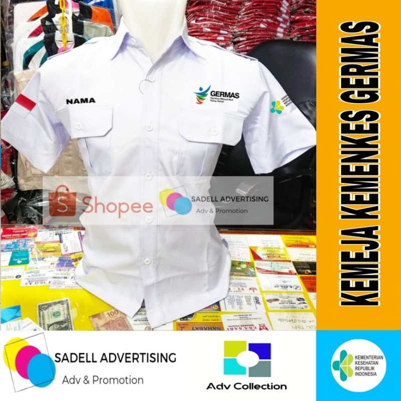 Kemeja PDH Germas Kemenkes RI Seragam PDH Germas Kemenkes RI Putih Lengan Pendek Pria Bordir