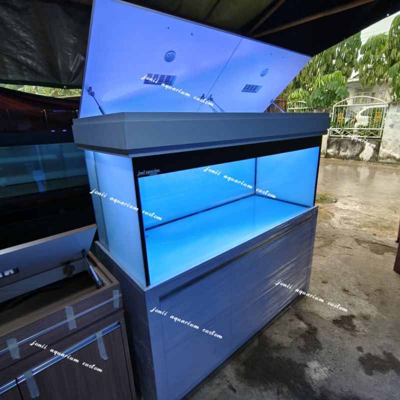 aquarium kabinet 150x60x50 12/10mm full set tinggal masuk ikan saja