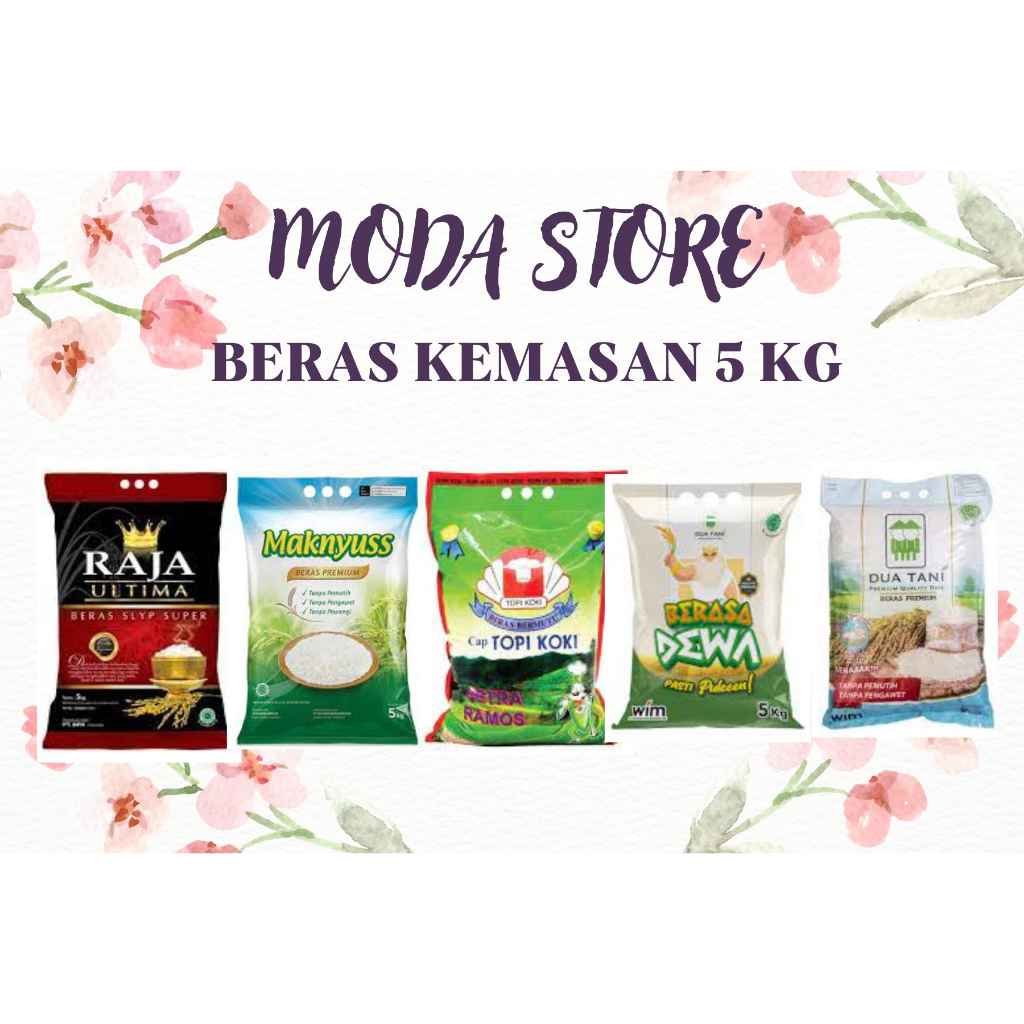 

Beras Premium Raja Ultima / Beras Dua Tani / Beras Maknyuss / Beras Cap Topi Koki Kemasan 5 KG