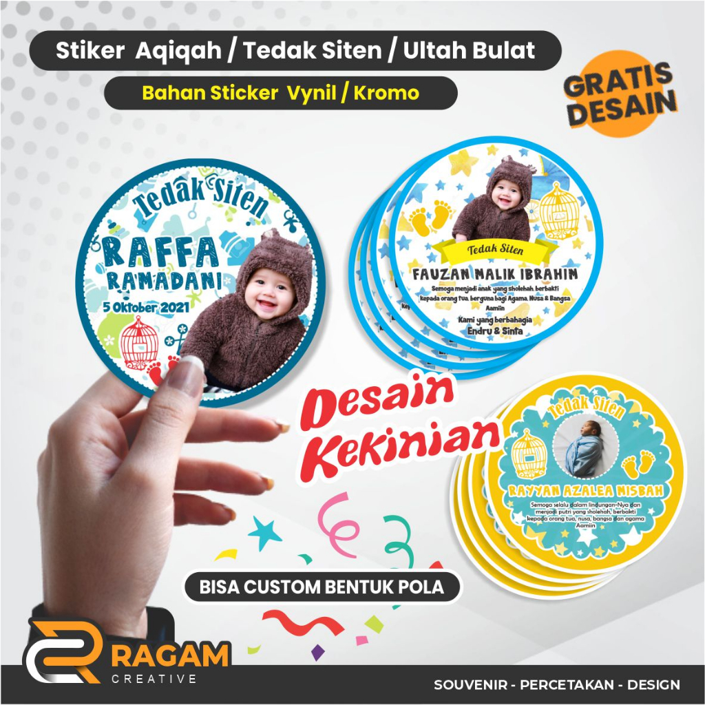 Stiker Aqiqah Bulat Custom Desain Nama Gratis / Stiker Ulang Tahun / Stiker Tedak Siten / Stiker Tasyakuran Kelahiran / Stiker Khitanan