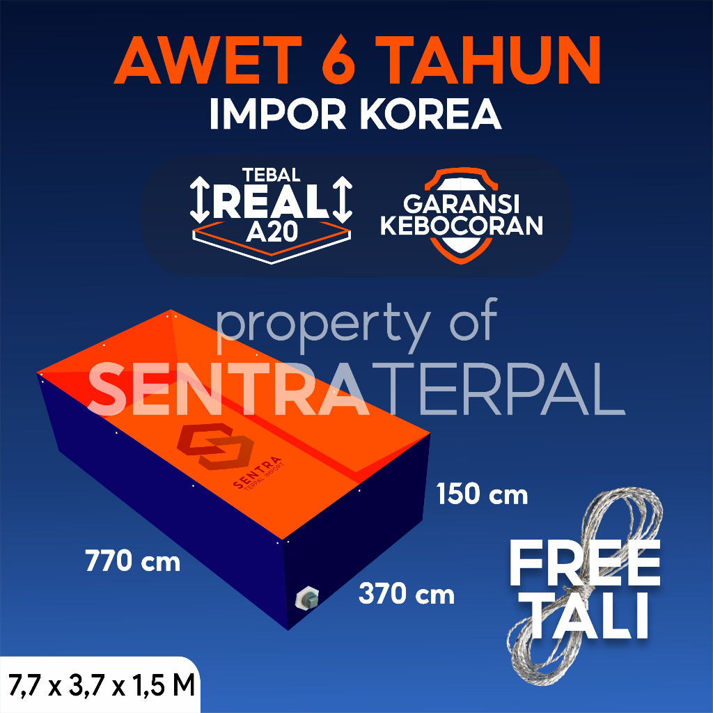 Kolam Terpal 370x770x150 / 770x370x150 / 7,7x3,7x1,5 / 3,7x7,7x1,5 Tebal A20 / A15 / A12 / A8 / A5 /